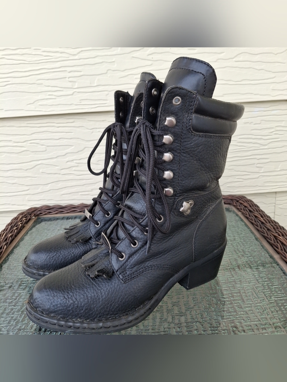 Double-H HH Women's 7 M 1086 Artesia Opanka Packer Boots Black Leather Lace-Up
